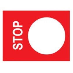 Felirati címke 30x40mm, "Stop", piros alapon fehér betűk