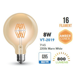 LED izzó - 8W Filament  E27 G95 Amber 2200K