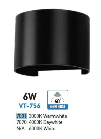 .6W Wall Lamp Black Body Round IP65 3000K