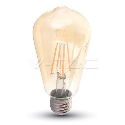 LED izzó - 6W E27 Filament Amber Cover ST64 2200K