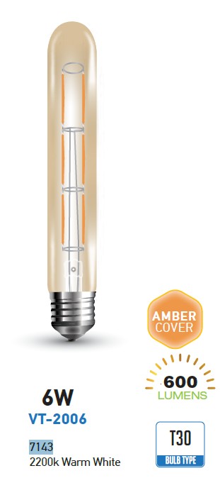 LED izzó - 6W T30 E27 Filament Amber 2200 K