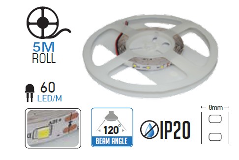 .LED szalag SMD3528    3,6W/m -  60LEDs 2700K Non-waterproof