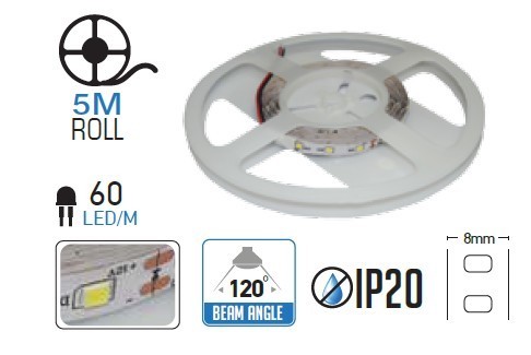 .LED szalag SMD3528    3,6W/m -  60LEDs 6000K Non-waterproof