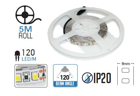 .LED szalag SMD3528    7,2W/m - 120 LEDs 4000K Non-waterproof  212042