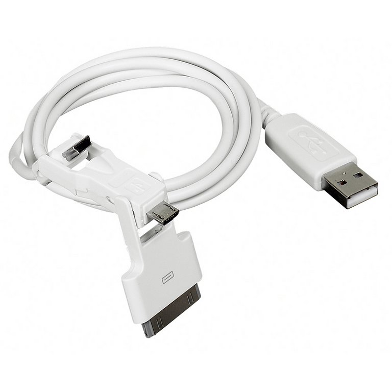 USB töltőkábel   mini, micro, iPhone csatlakozóval   1m   fehér
